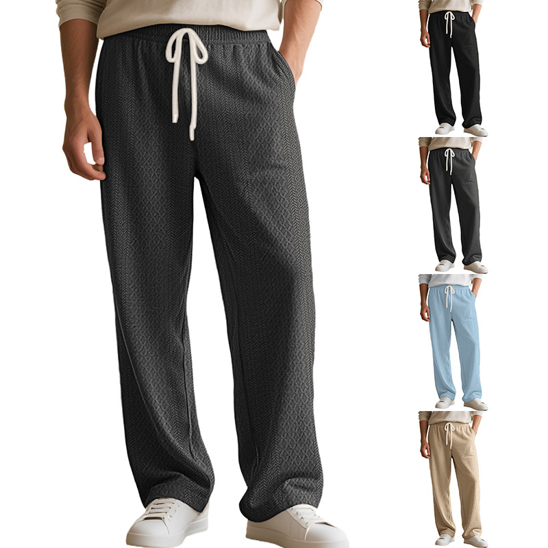 Herren Texturierte Jacquard Strickhose Gerade Schnitt Casual_voghion.com