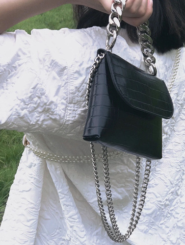  Spring Niche Design Crocodile Print Chain Top Handle Bag Retro Baguette Single Shoulder Crossbody Bag for Women