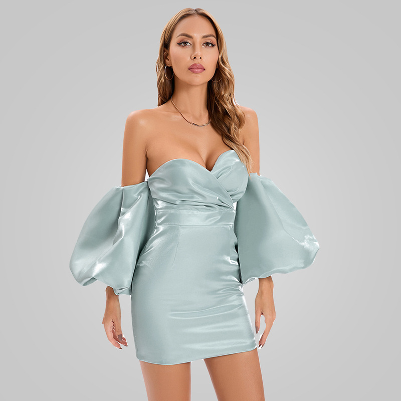 European and American Banquet Dress Puff Sleeve Tube Top Dress Atmosphere French Shoulder Hip Party Dress European and American Banquet Dress Puff Sleeve Tube Top Dress Atmosphere French Shoulder Hip Party Dress