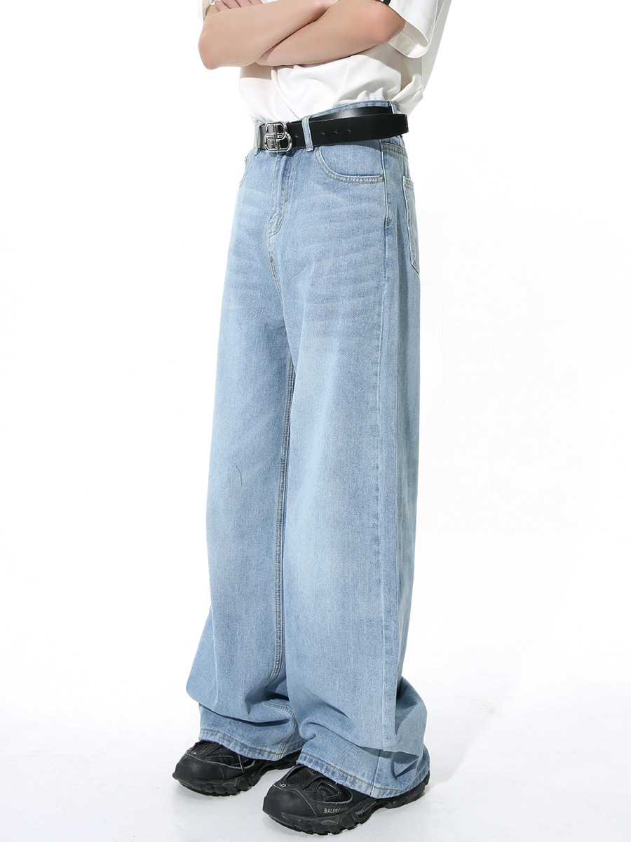Ropa para hombre MTLCLOTHES | Jeans casuales holgados de pierna ancha y larga hasta el suelo, estilo americano, sencillos y limpios, de tendencia.