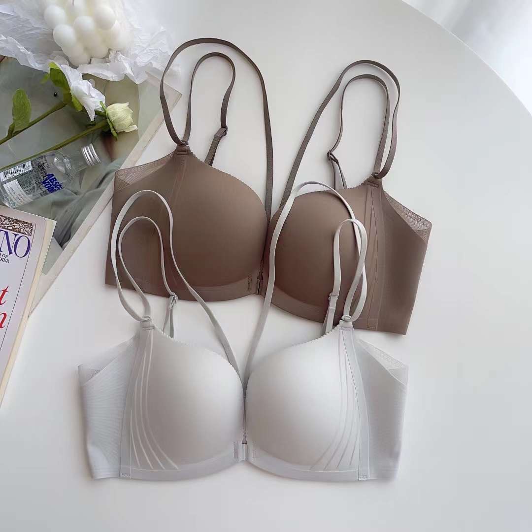 6370 nueva textura tridimensional 3D sin costuras sin anillo de acero hebilla delantera hermosa espalda ropa interior sexy sujetador de pecho redondo ultrafino