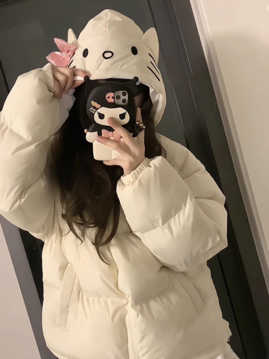 可爱HelloKitty棉服女冬季新款宽松连帽面包服学生加厚棉衣外套