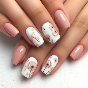 Cross-border best selling Europe and the United States in early spring light pink dandelion fresh smart bright square foreign trade wearing nails 24 pieces