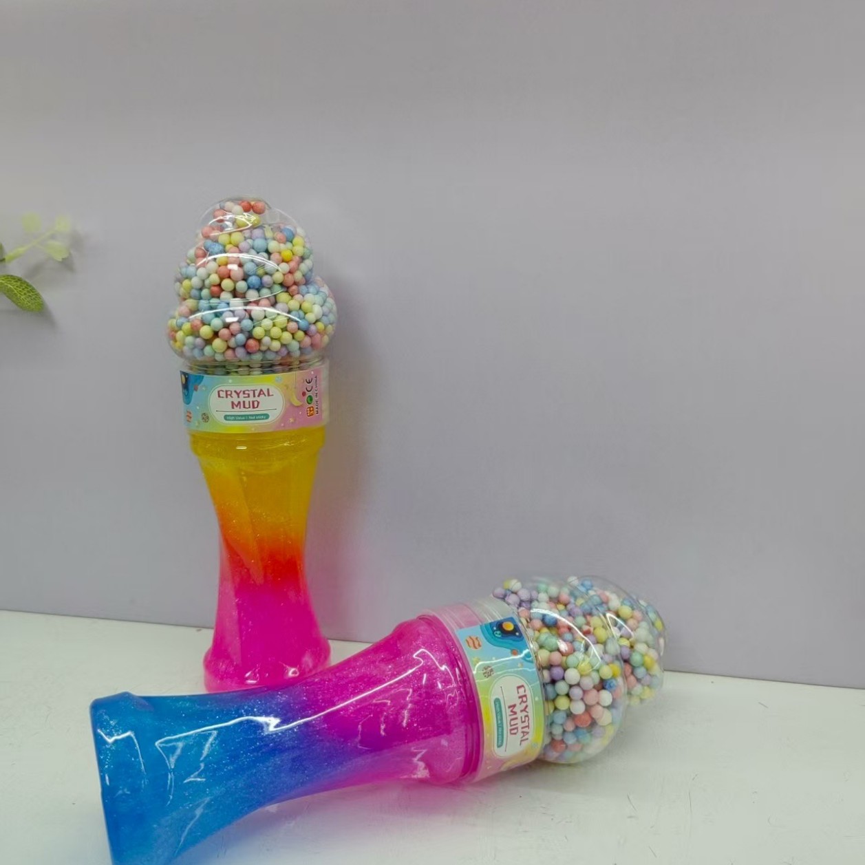 Transfronterizos directamente para doble barro de cristal espuma de helado pequeña cintura flash polvo slime fábrica de juguetes para niños al por mayor
