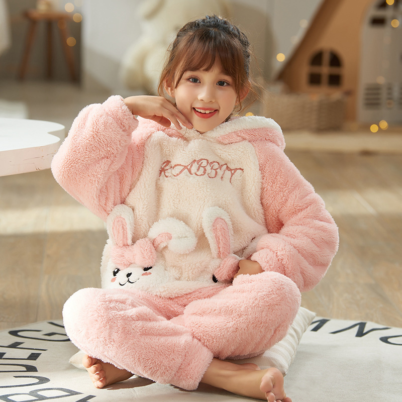 Pijamas de los niños de franela engrosada ropa de otoño e invierno medio y los niños grandes lindo Yugui perro caliente coral fleece homewear