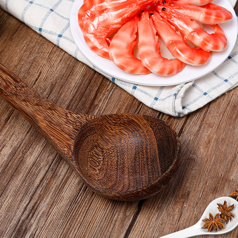 Espátula de madera de ala de pollo, cuchara de sopa, pala de arroz, mango de madera al por mayor, cocina antideslizante y antiescaldado, sartén antiadherente, utensilios de cocina de madera maciza, tallado