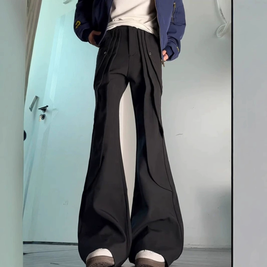 Черные деконструирующие брюки Marjila западные брюки мужские весенне-осенние американские брюки с высокой улицей vibe весенние брюки с микро-ятаганом