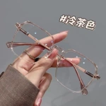 可配近视变色眼镜防蓝光大框冷茶色框架眼镜时尚女大框平光镜批发