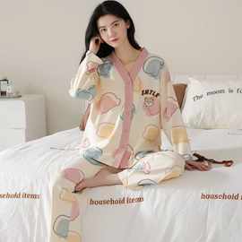 睡衣女春秋款2025新款秋冬季大码空调服长袖长裤女士家居服可外穿