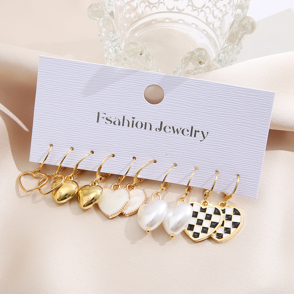 Fashion Heart Shape Alloy Earrings 5 Pairs