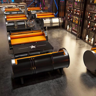 Bbq Milk Tea Shop Negotiation Area Wrought Iron Booth Coffee Table Set Bar Industrial Style Creative Oil Barrel Sofa Bar Tables and Chairs