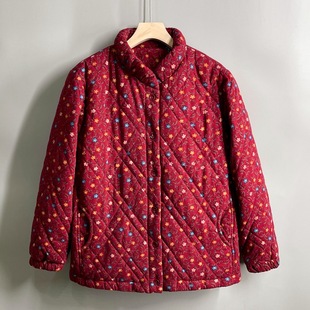 Middle-aged and Elderly People's Coat Women's Spring Wear Old Lady's Thin Floral Cotton-padded Coat Mother's Spring and Autumn Pure Cotton Thin Quilted Top