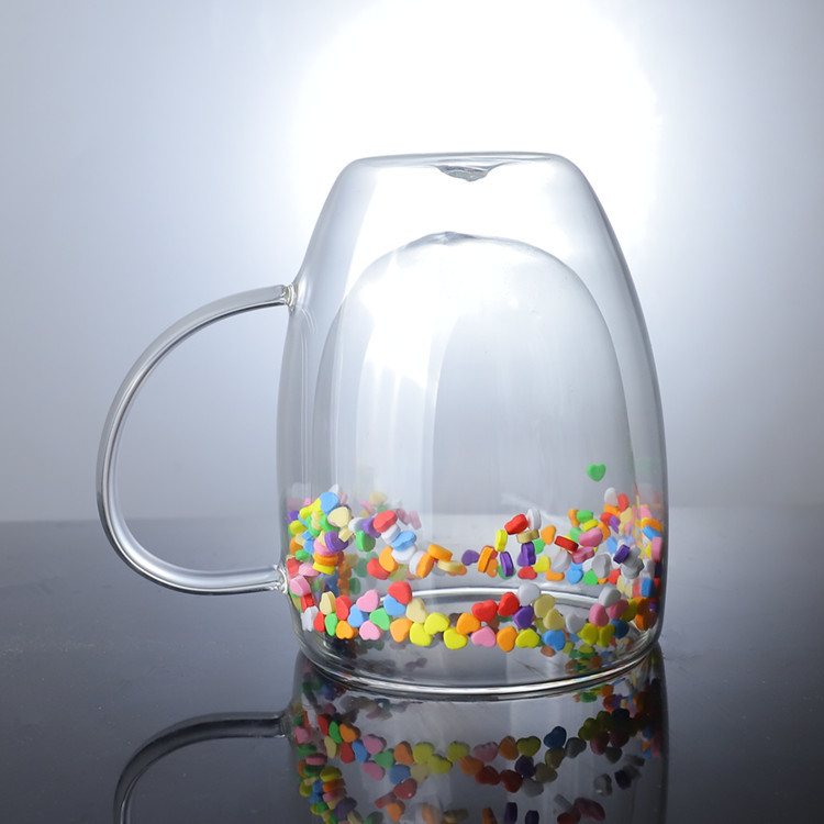 Sala de estar de vidrio transparente taza de beber en forma de huevo con mango de vidrio de borosilicato hogar móvil Amor de doble capa taza