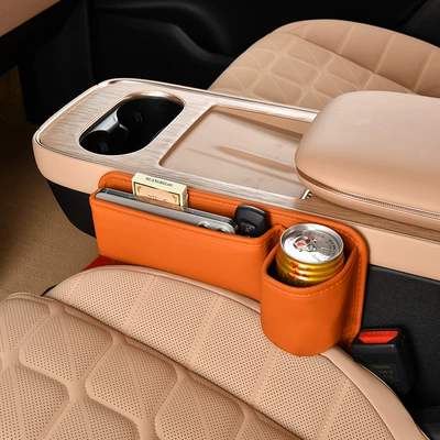 Car storage bag/box Car Gap Storage Box, Leather - slit-box-tea-cup-style-emma-orange