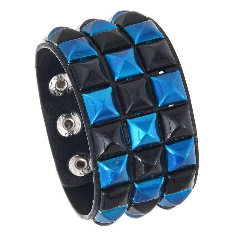 Cross-Border Hot-Selling Punk Multi-Color Square Stud Leather Bracelet, Personalized Cycling Bar Accessories, Men's Wide Pu Bracelet
