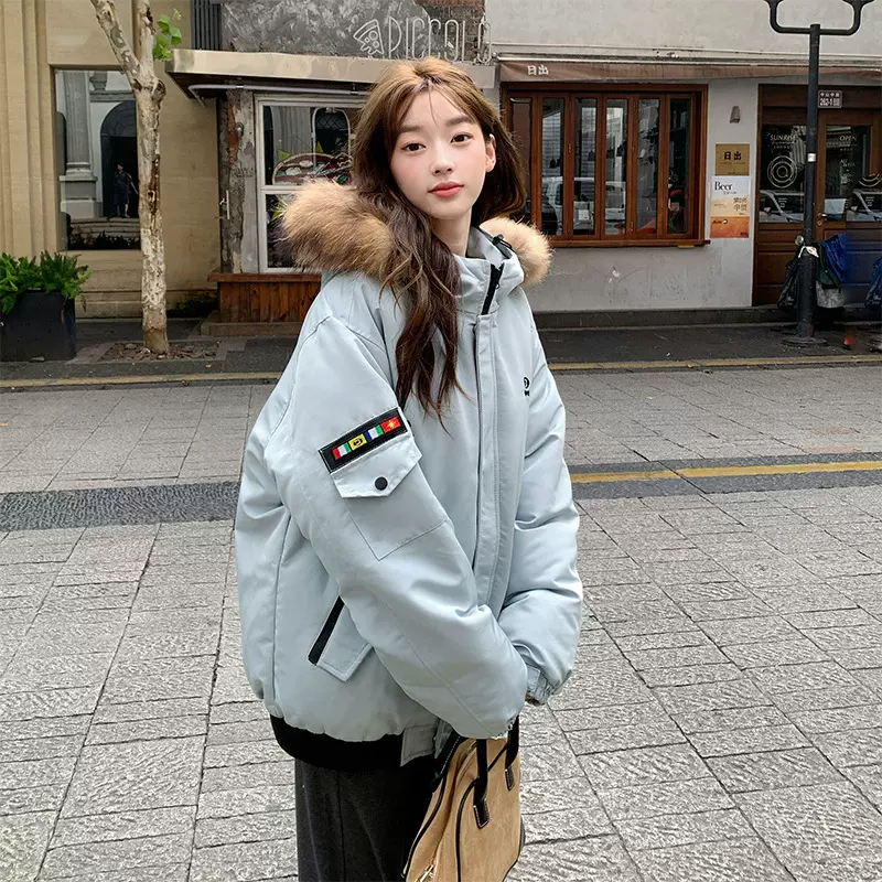 韩国ins工装羽绒服女张元英同款派克服复古港风小众情侣户外外套