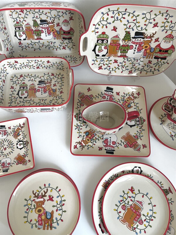 Christmas Tableware, Underglaze Gingerbread Man, Elk, Snowman, Ceramic Double-Eared Baking Plate, Defective Plate