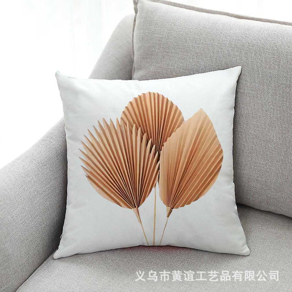 亚马逊 eBay 热销简约棕榈叶绒布抱枕套汽车靠垫办公室午睡抱枕
