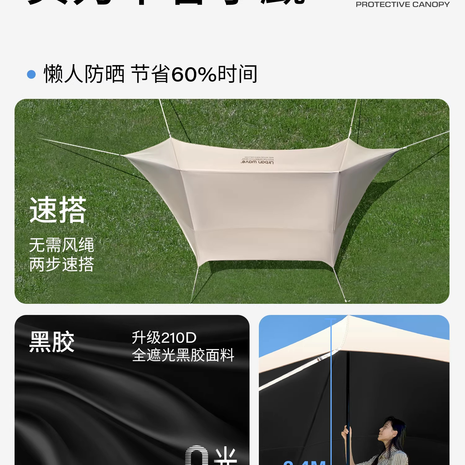 Vinyl Canopy Outdoor Table and Chair Camping New Model Quick-Open Heightened Reinforced Camping Sunshade Tent