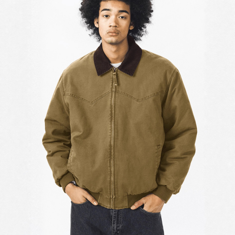 Men's Cross-Border Retro Detroit Jacket Spring and Autumn American Workwear Coat Lapel Top Distressed Washed Street Style