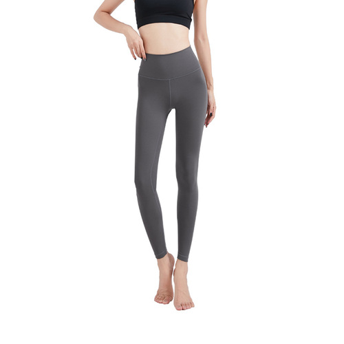 Luluyug Basic Yoga Leggings with Fleece Nudist Feel Lady's Asian Version 24-inch Fitness High-waist Abdominal Compression Base Leggings