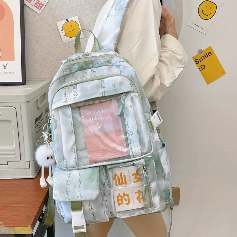 中国风印花背包初中生古风学生书包小学生高颜值痛包大容量双肩包