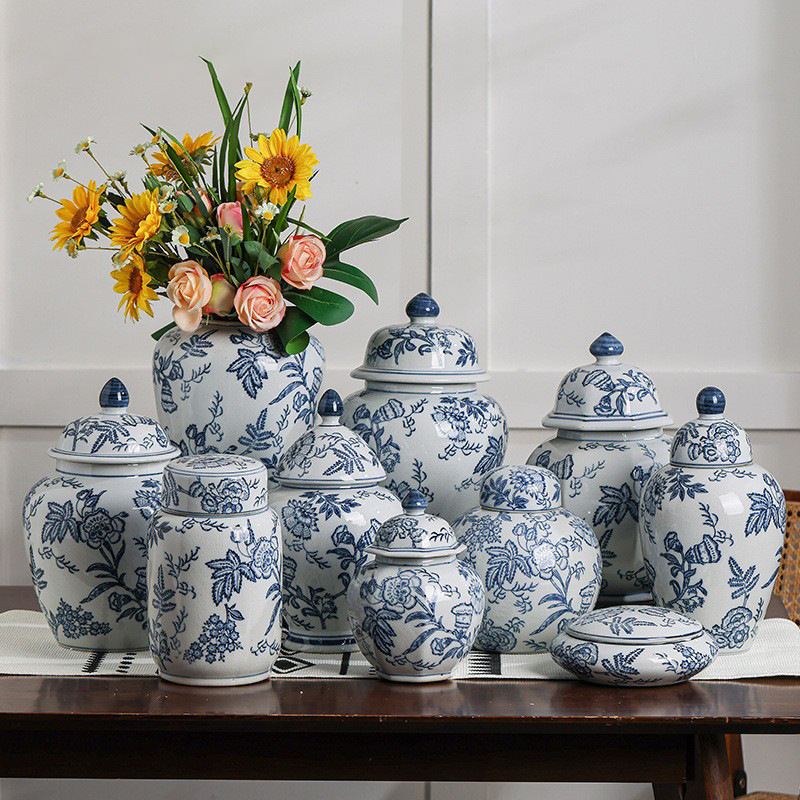 将军罐陶瓷器摆件客厅家居饰品仿古中式装饰景德镇青花瓷花瓶