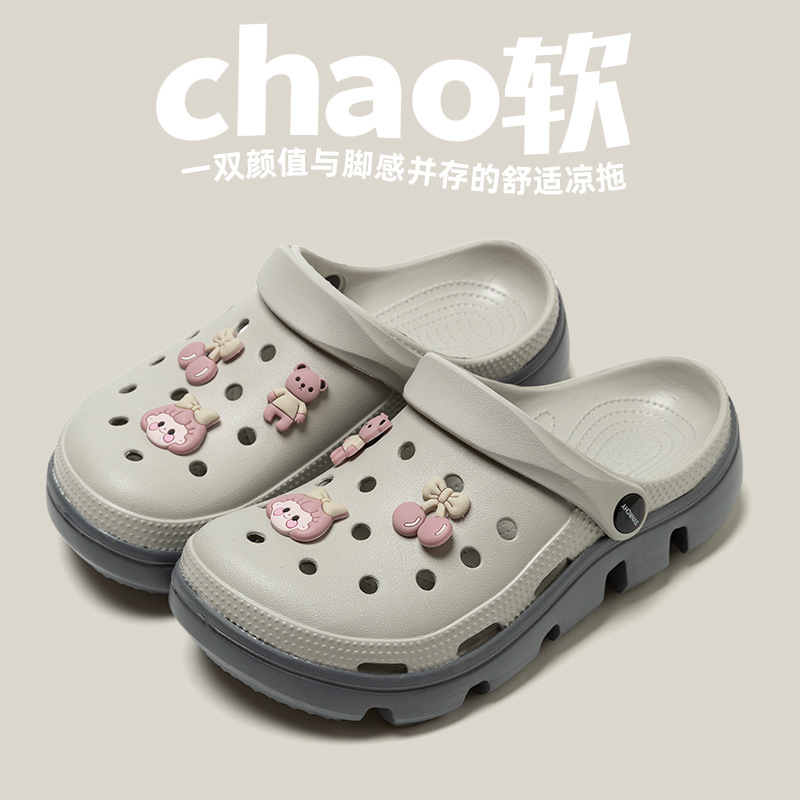 Zapatos con agujeros, nuevo estilo, antideslizante, sandalias de media arrastre de pareja, anhelo de vida, zapatillas casuales de mujer de playa del mismo estilo