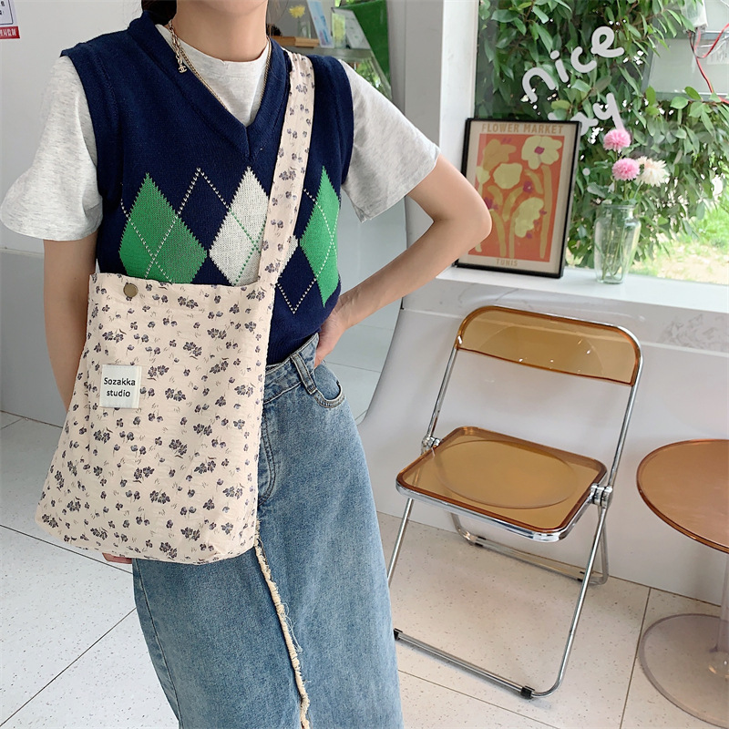 36251 Vintage floral canvas cosmetic bag, large-capacity handbag, women's single-shoulder crossbody bag, tote bag, underarm bag undefined