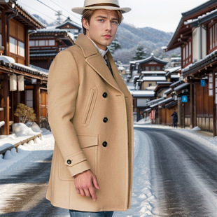 Hot-Selling Men's Clothing European and American Cross-Border New British Style Men's Mid-Length Long-Sleeved Woolen Outwear Autumn and Winter Men's Outwear