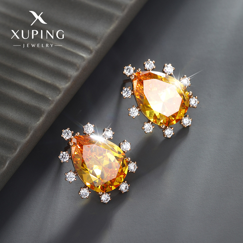 Xuping joyería imitación color tesoro serie en forma de gota de moda retro pendientes nicho femenino luz lujo temperamento pendientes al por mayor