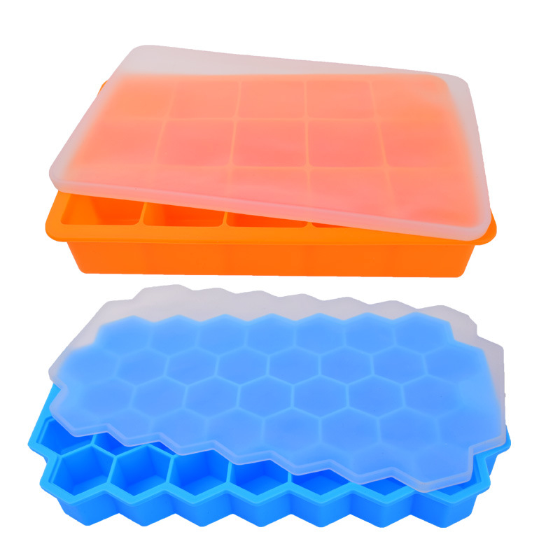 Jiaju 15-agujero cuadrado de silicona cubo de hielo caja de hielo con tapa 37 panal botella cubo de hielo jalea molde de silicona