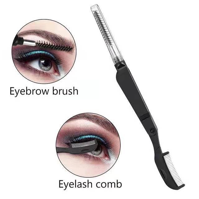 Barin Mini Folding Steel Comb Eyelash Brush Eyelash Comb Hot Straight Handle Small Eyebrow Comb Eyebrow Brush Makeup Brush Tool Plastic Brush
