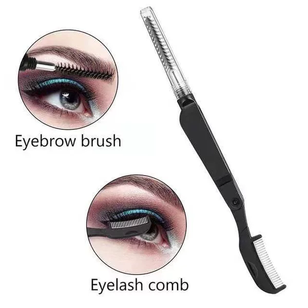 Barin Mini Folding Steel Comb Eyelash Brush Eyelash Comb Hot Straight Handle Small Eyebrow Comb Eyebrow Brush Makeup Brush Tool Plastic Brush