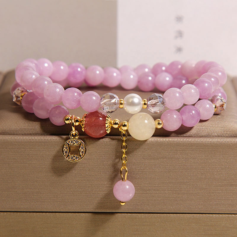 Nueva pulsera de doble círculo de turmalina de color chino para mujer, lujo ligero, nicho, sentido de alta gama, brazalete de transferencia de suerte, regalo de novia