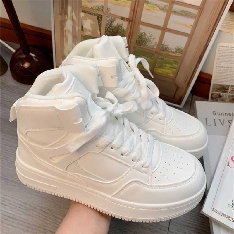 Fashionable white high-top shoes flat breathable Autumn white shoes women's all-matching new sports casual sneakers 2022