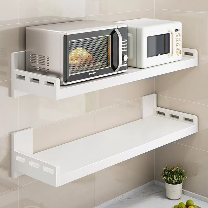 Kitchen Stainless Steel Storage Rack Wall-Mounted White Multi-Functional Punch-Free Household Microwave Seasoning Storage Rack