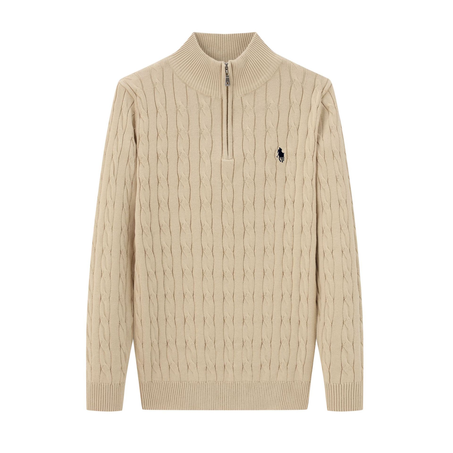 Autumn and winter new RL pony logo men's sweater stand collar zipper pullover Paul sweater men's cotton embroidered sweater