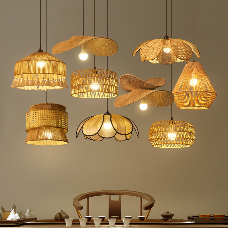 Chinese Style Retro Style Chandelier Bamboo Lantern Lotus Leaf Rattan Dining Table Tea Room Homestay Inn Atmosphere Chandelier Chinese Style Retro Style Chandelier Bamboo Lantern Lotus Leaf Rattan Dining Table Tea Room Homestay Inn Atmosphere Chandelier