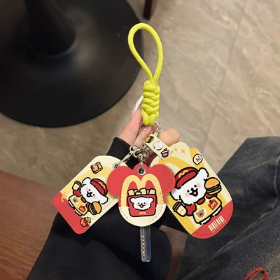 Electric vehicle key cover shell, Control Shell Protective Cover Keychain - three-card-holder-yellow-lanyard-mcdonalds-cinnamoroll