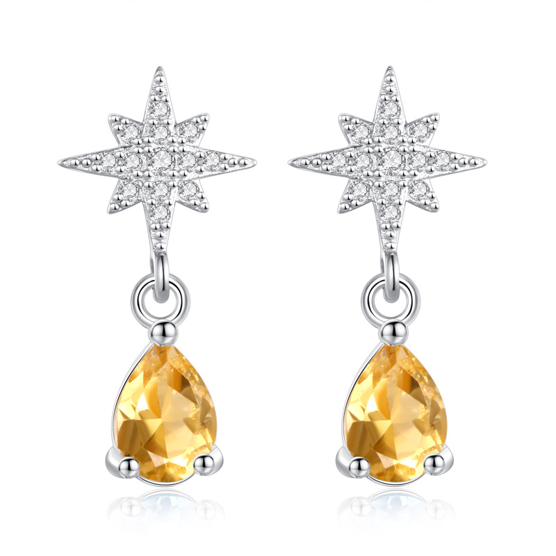 Pendientes de tesoro de color natural Pendientes de plata esterlina s925 mujeres dulces, frescas y frías, personalidad de cristal, borlas, estilo caliente