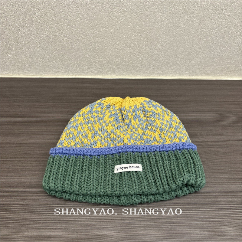 多巴胺撞色毛线帽潮男女街头保暖洋气毛线帽子时尚百搭针织帽冷帽|undefined