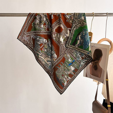 轻奢骑士之舞双面双色真丝羊毛丝巾女春季时尚优雅百搭丝毛70方巾