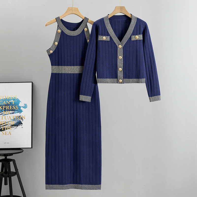 French Style Ladylike Fashion Suit Sweater Dress 2026 Spring & Fall New Style Knitted Knitwear Vest Dress Two-Piece Set