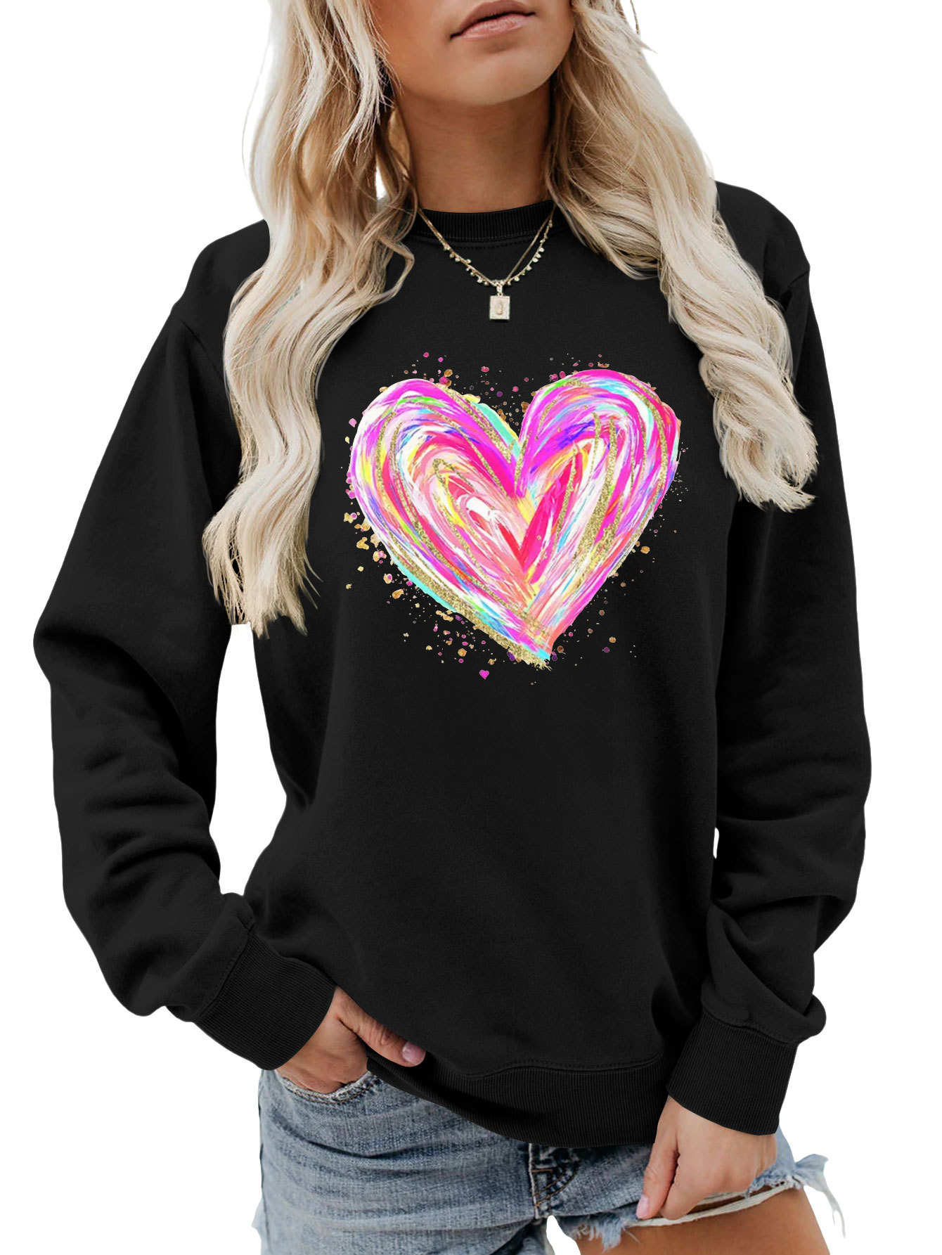 Independent Site New Stylish, Comfortable, Versatile Women's Colorful Sequin Heart Autumn And Winter_ecoleips.com