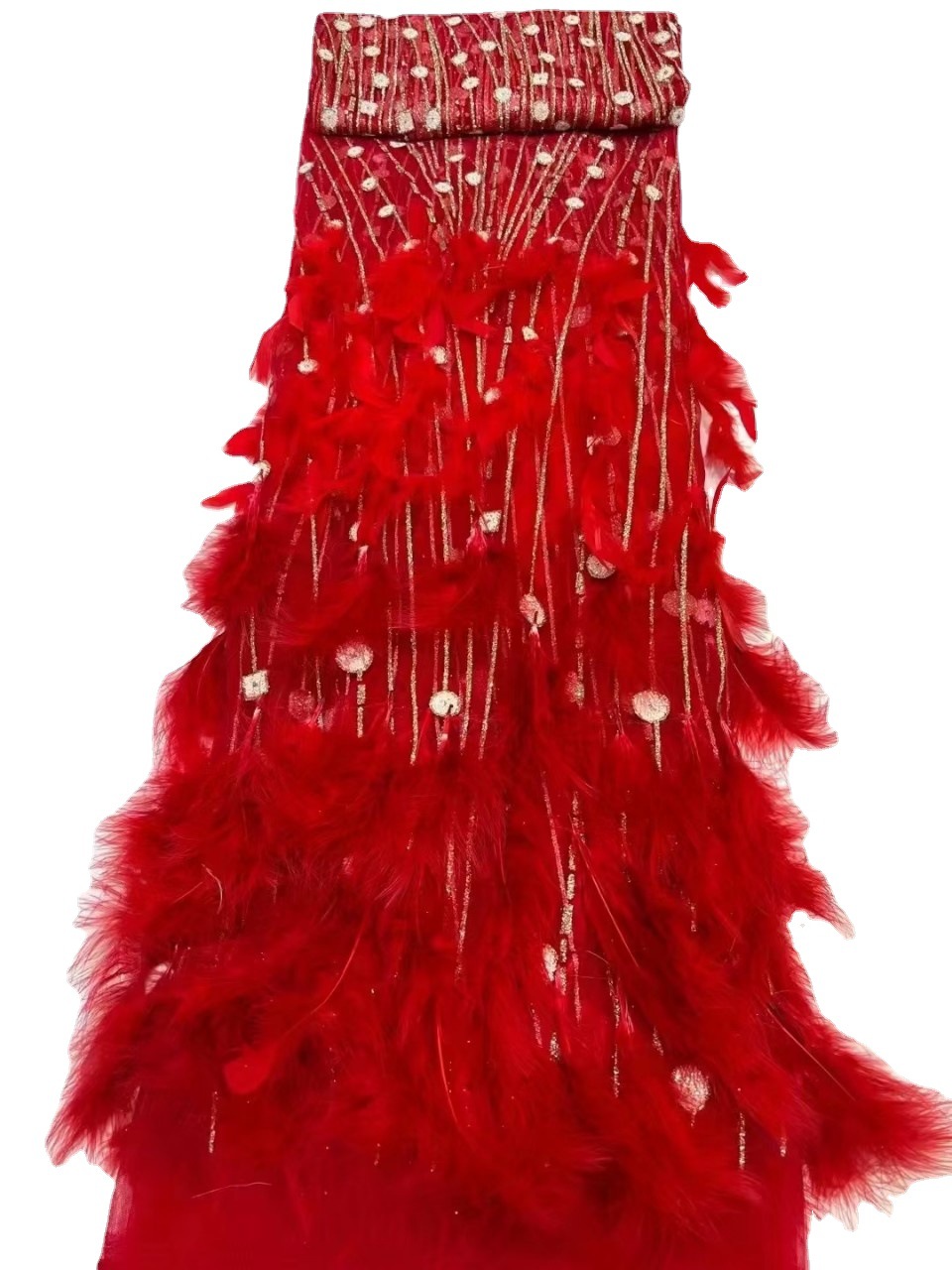 Nuevo lentejuelas pluma encaje tela modelo pasarela moda vestido de novia encaje JX2486