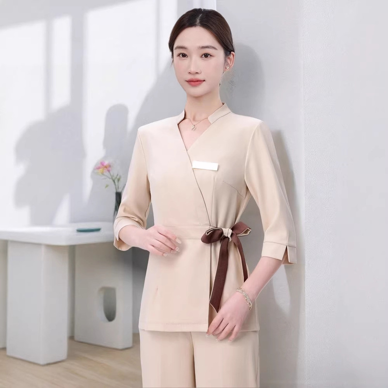 Beautician Work Clothes for Women, High-End Beauty Salon Spring Clothing, Spa Wellness Center Elegant Massage Technician Uniform Set Beautician Work Clothes for Women, High-End Beauty Salon Spring Clothing, Spa Wellness Center Elegant Massage Technician Uniform Set