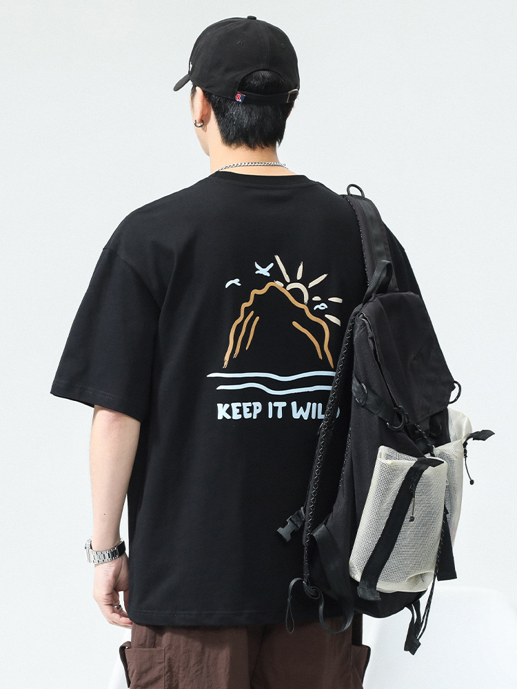 メンズ夏新作ストリートファッションbf風創意プリント丸襟tシャツ男女学生半袖