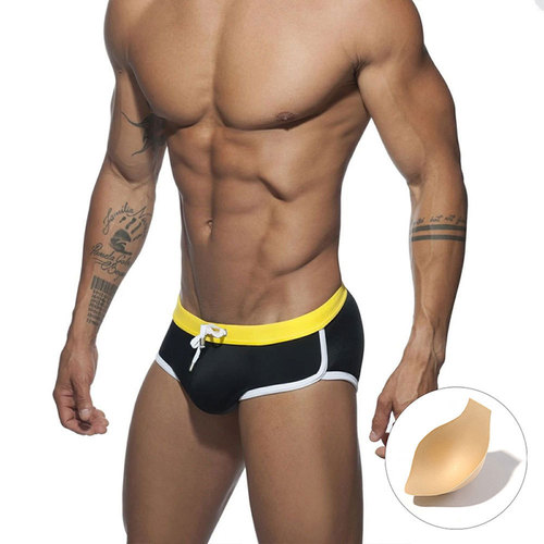 Men's Sexy Plain Triangular Swim Trunks with Cup Support, 3D Simple and Minimalist Quick-Dry Triangular Swim and Beach Trunks for European and American Men
