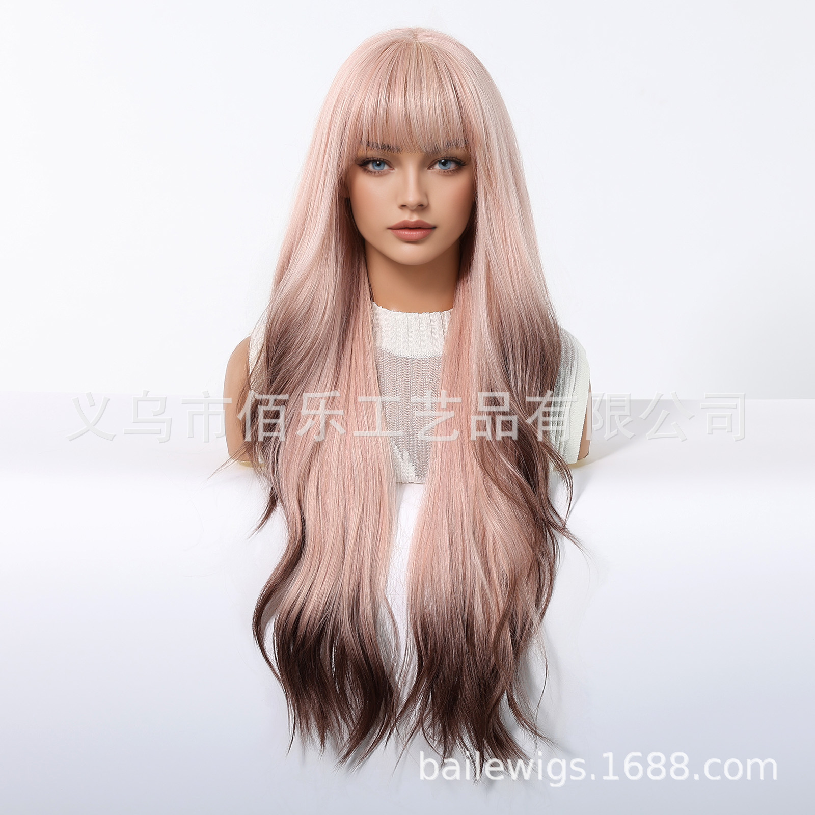 Peruca de mujer cubierta de cabeza rosa picante teñido cabello rizado largo Xuchang fibra química pelucas mujeres europeas y estadounidenses al por mayor cabello spot image 3